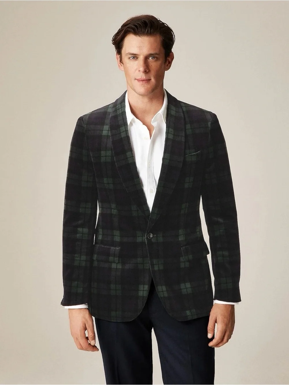 J CREW Shawl-collar dinner jacket in velvet in Blackwatch 36 S NWT $398 J5425